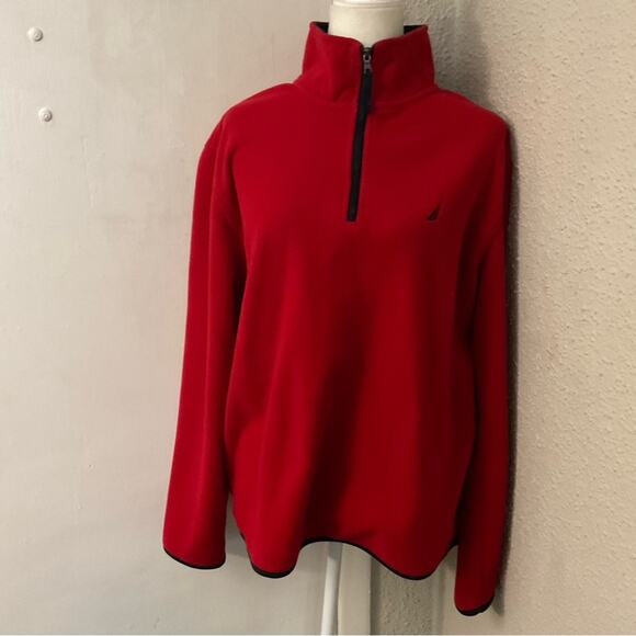 Nautica Red Logo Pull-Over Quarter Zip Sweater M Preppy Classic Sportswear Cozy - Picture 3 of 10